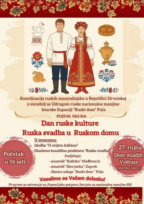 Dan ruske kulture u Vodnjanu: Glazba, folklor, izložbe i predstava `Ruska svadba`