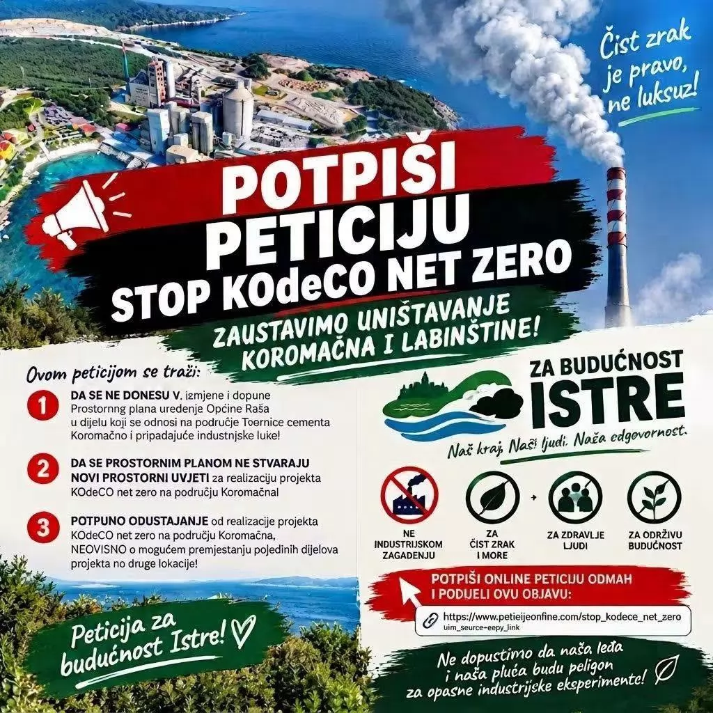 Inicijativa za ujedinjenu Labinštinu poziva građane na potpisivanje peticije: `STOP KOdeCO net zero`