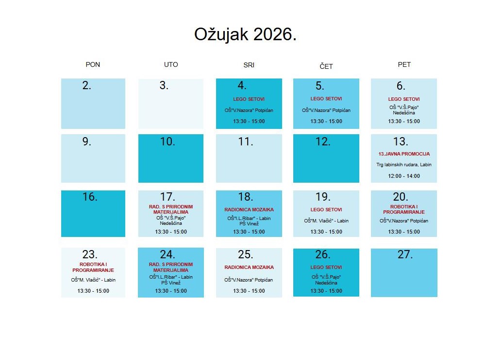 Kalendar ožujak 2026