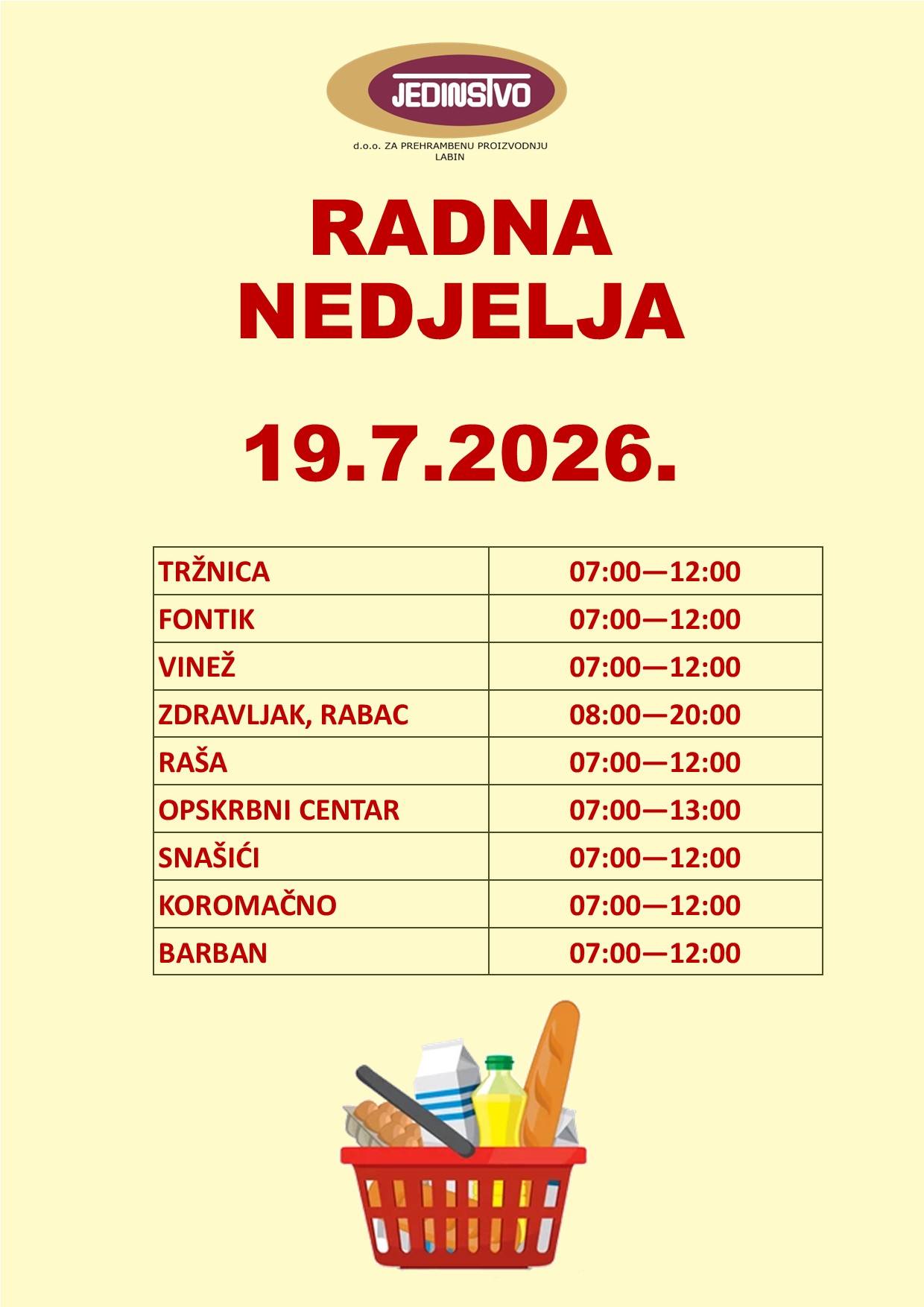 Radna nedjelja OBAVIJEST WEB