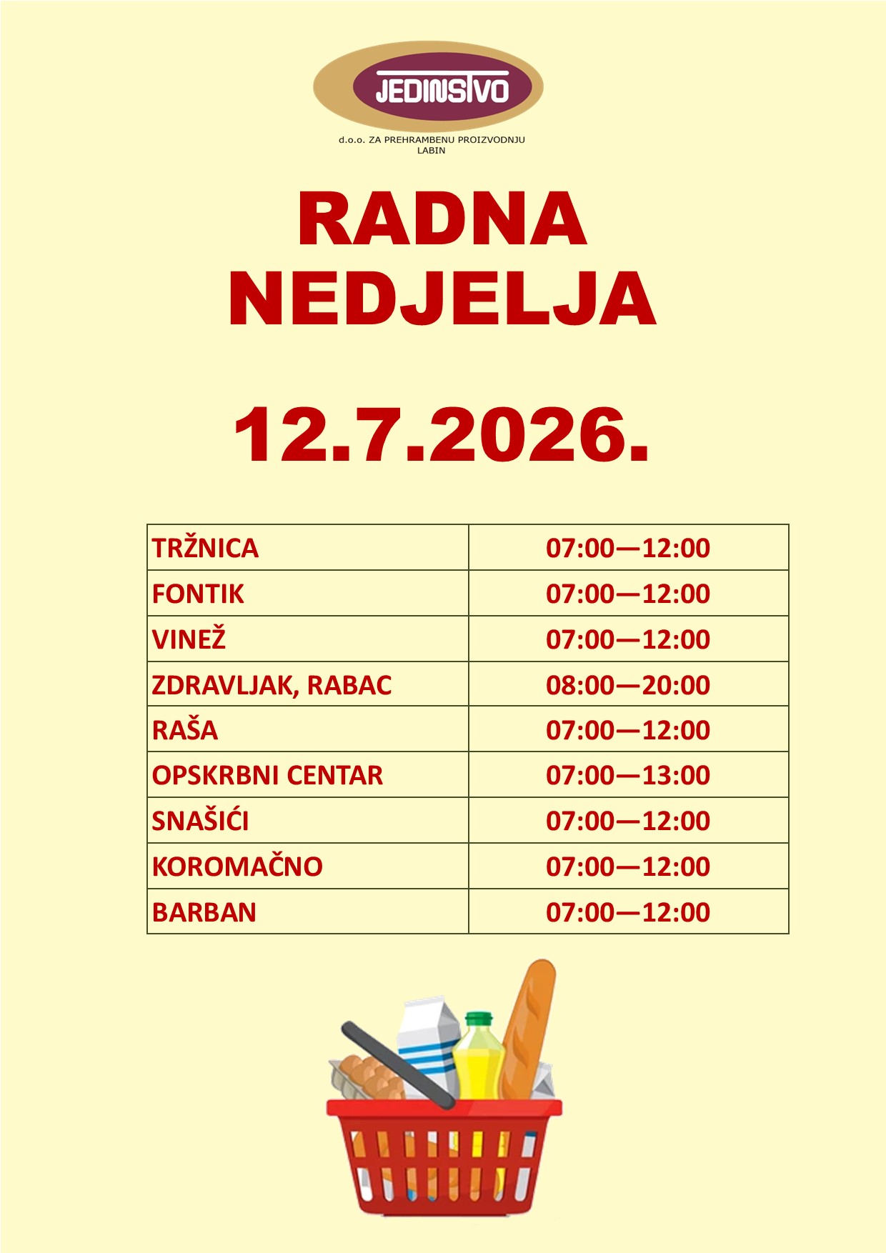 Radna nedjelja OBAVIJEST11