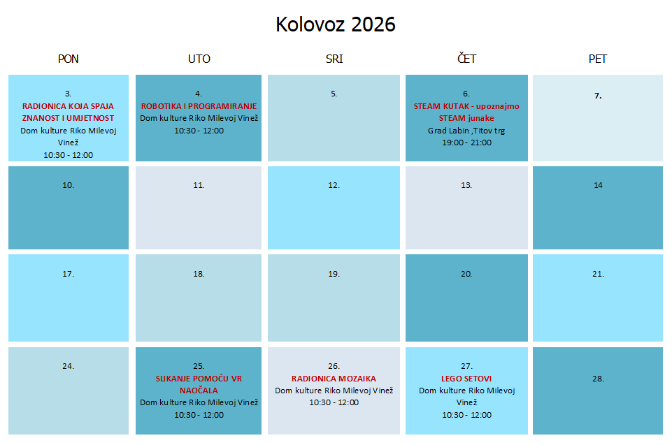 kalendar kolovoz 2026